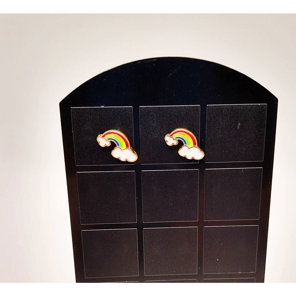 Stainless Steel Rainbow Stud Earrings Dainty Colorful Post